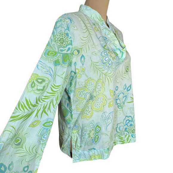 VTG Victoria’s Secret Boho Floral Top Sz.M Green Fine Cotton Peasant Coastal - Picture 3 of 14